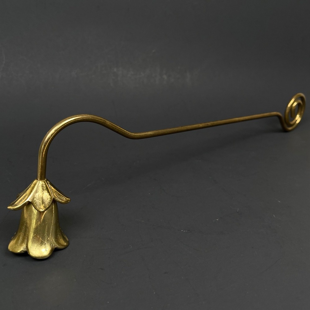 Vintage Brass Flower Candle Snuffer Gold Floral Tulip Spiral Handle Whimsical